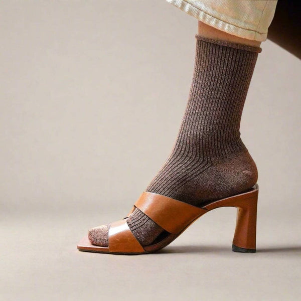 Camel Brown Glitter Lyocell Lurex Socks