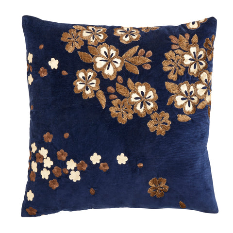 Indigo Velvet With Gold Flower Cushion