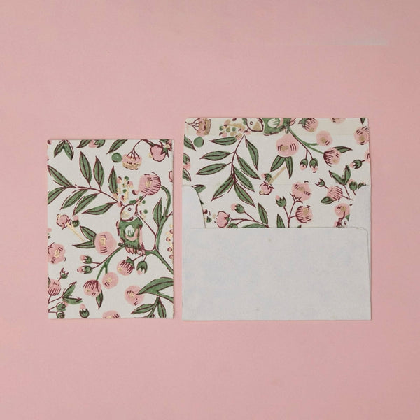 Songbird Blush Block Printed Greeting Card
