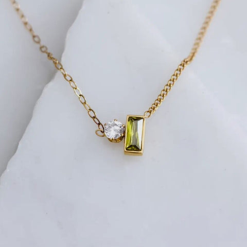 Olive Zirconia Geo Pendant Necklace