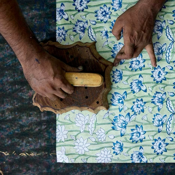 Lotus Indigo Block Printed Greeting Card