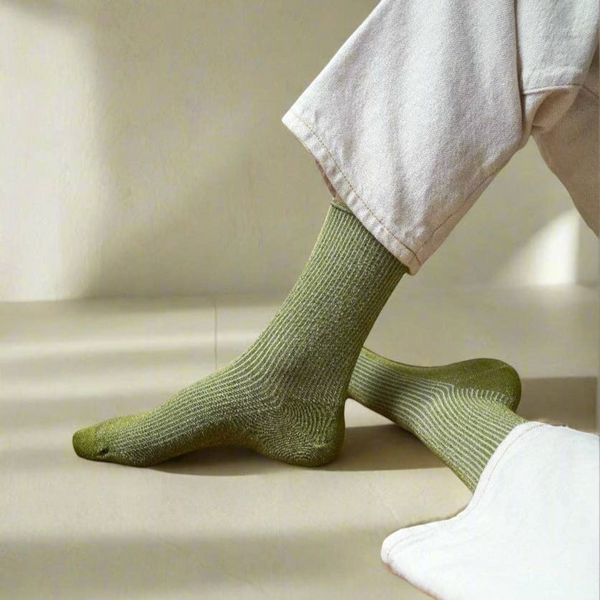 Olive Green Glitter Lyocell Lurex Socks