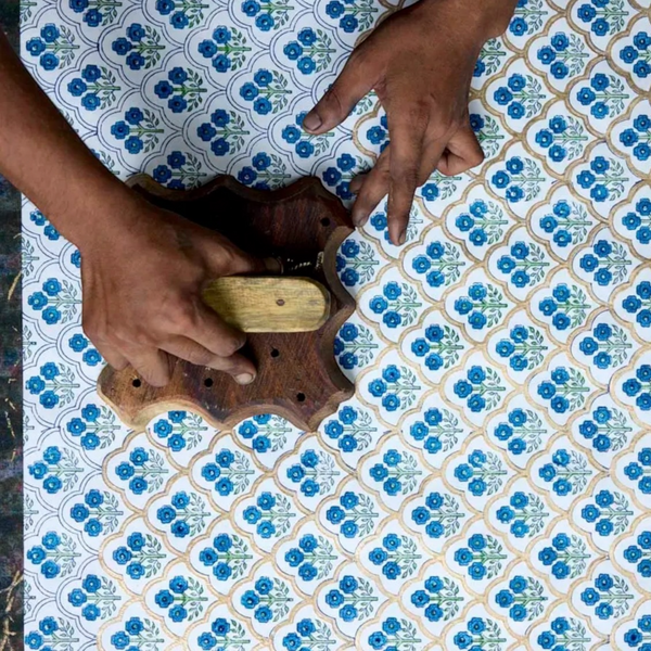 Trellis Indigo Hand Block Printed Paper Bin