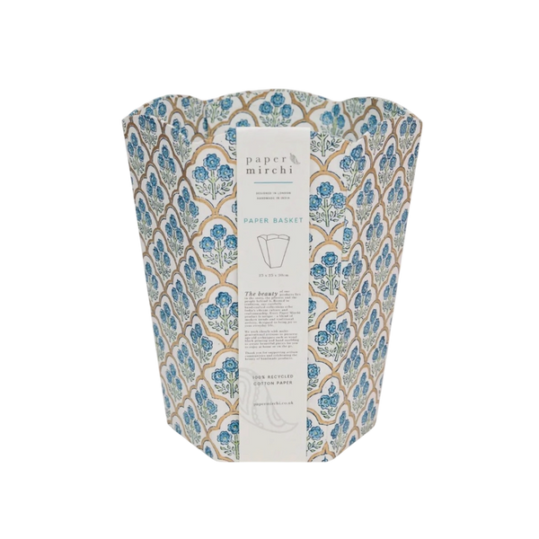 Trellis Indigo Hand Block Printed Paper Bin