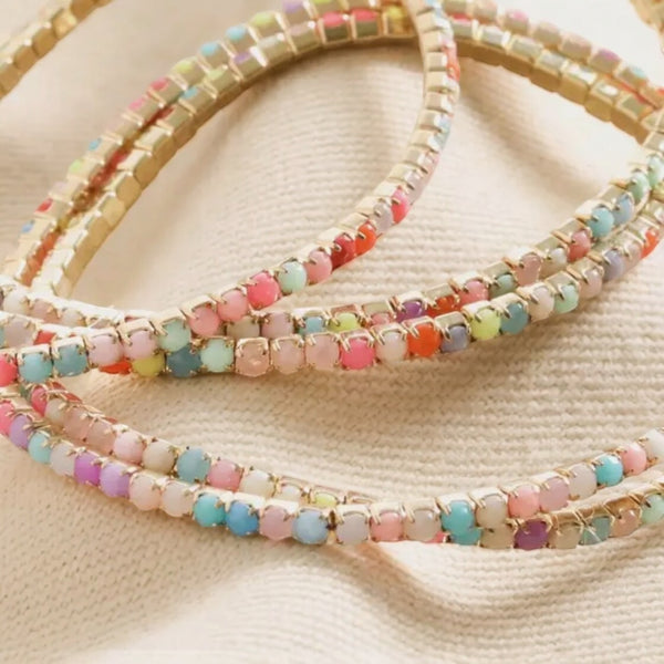 Set of 5 Multicoloured Crystal Tennis Bracelets in Gold