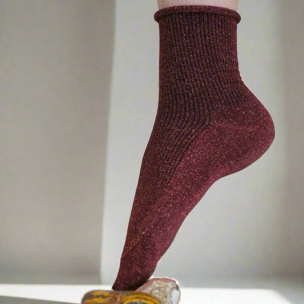 Red Glitter Lyocell Lurex Socks