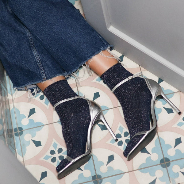 Blue Glitter Lyocell Lurex Socks