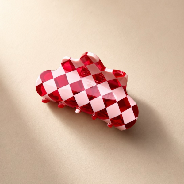 Eco Cloud Hair Claw Clip - Pink & Red Check