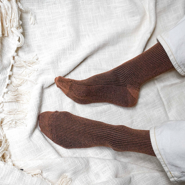 Camel Brown Glitter Lyocell Lurex Socks