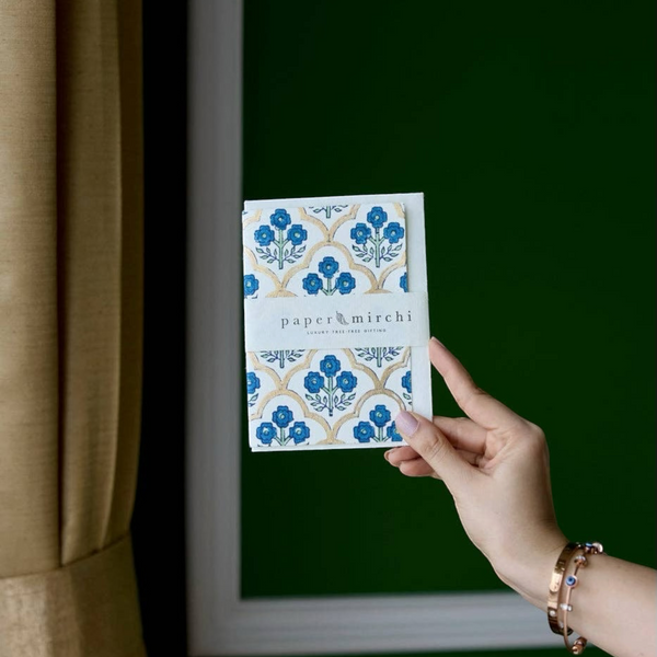Trellis Indigo Block Printed Greeting Card