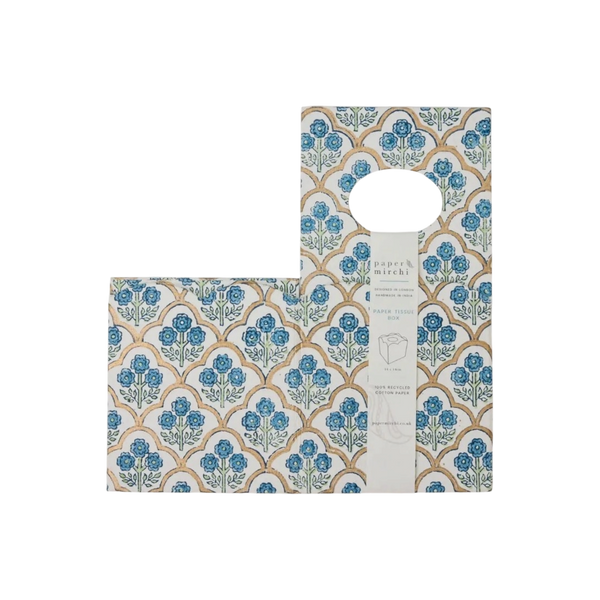Trellis Indigo Hand Block Printed Tissue Box