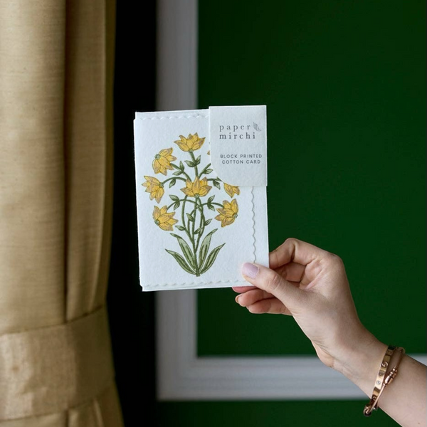Champaca Saffron Block Printed Greeting Card