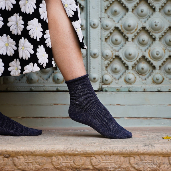 Blue Glitter Lyocell Lurex Socks