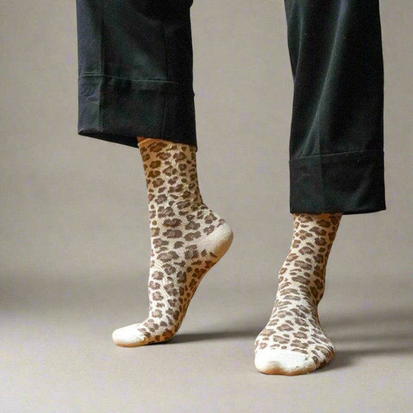 Beige Leopard Glitter Lyocell Lurex Socks