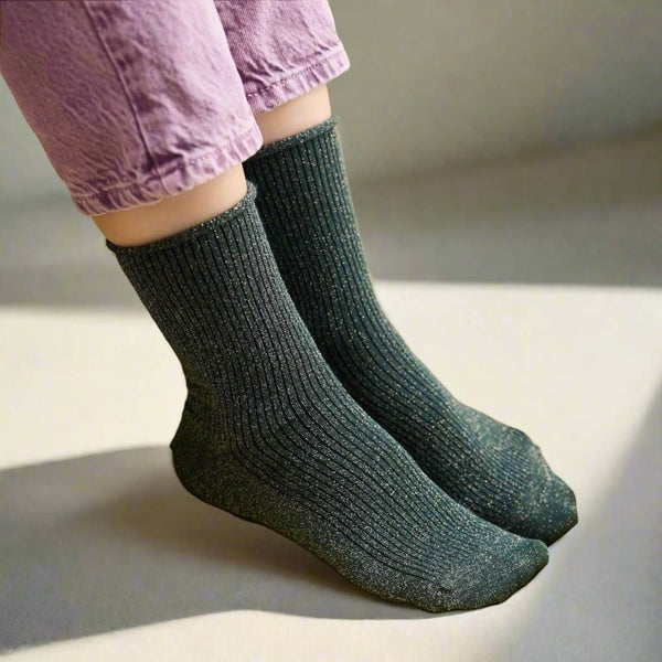 Green Glitter Lyocell Lurex Socks