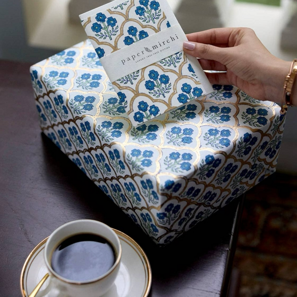 Trellis Indigo Block Printed Greeting Card