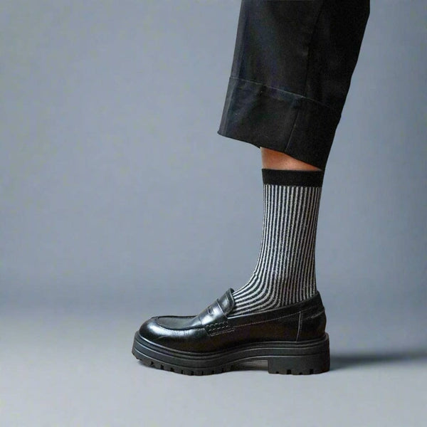 Black Stripe Glitter Lyocell Lurex Socks