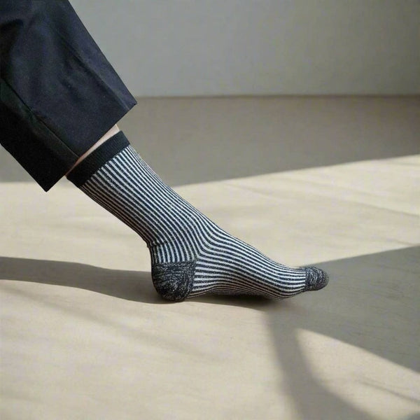 Black Stripe Glitter Lyocell Lurex Socks