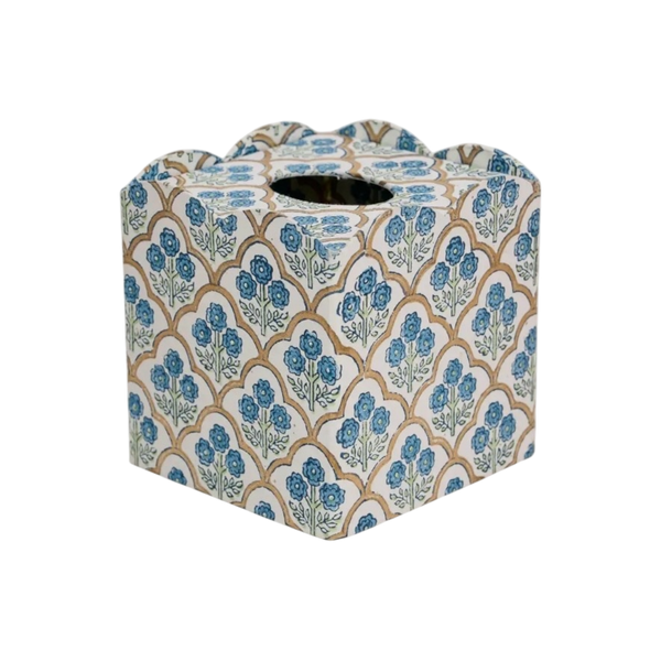 Trellis Indigo Hand Block Printed Tissue Box
