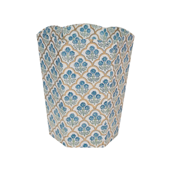 Trellis Indigo Hand Block Printed Paper Bin