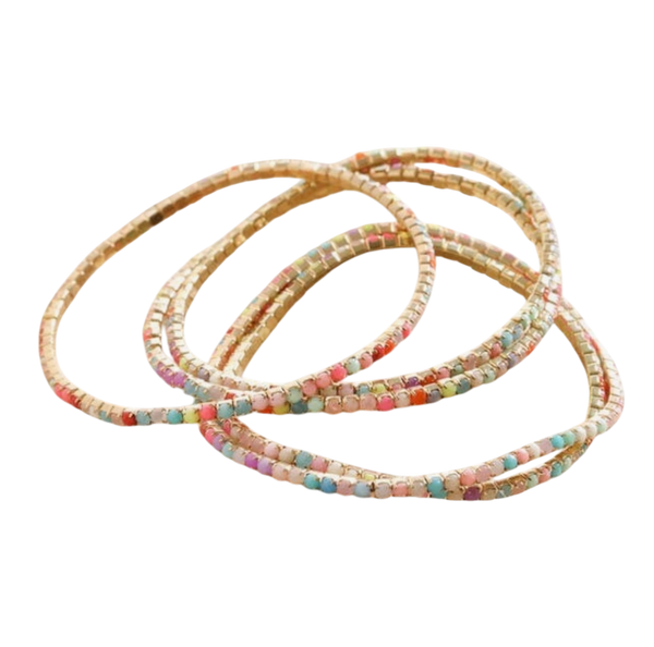 Set of 5 Multicoloured Crystal Tennis Bracelets in Gold