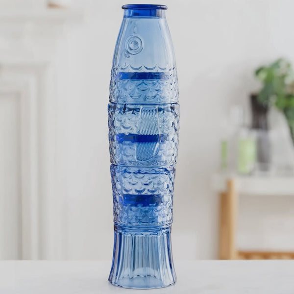 Fish Blue Glass Stacking Tumblers Set of Four
