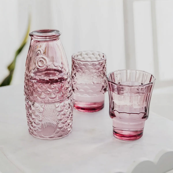 Fish Pink Glass Stacking Tumblers Set of Four