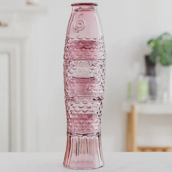 Fish Pink Glass Stacking Tumblers Set of Four
