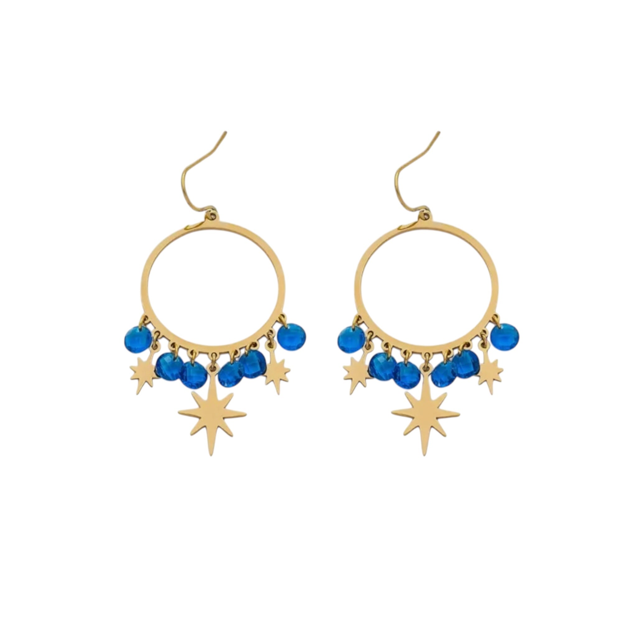 Blue & Star Steel Hoop Drop Earrings
