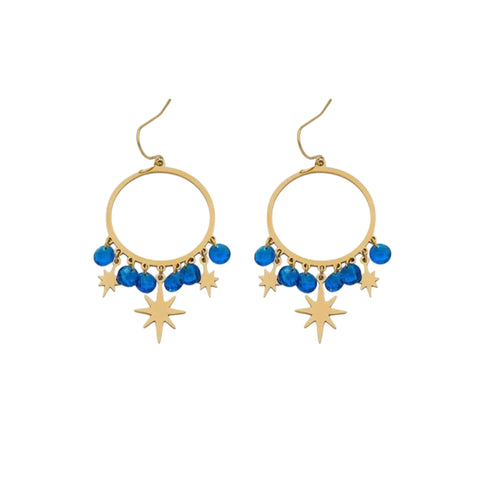 Blue & Star Steel Hoop Drop Earrings