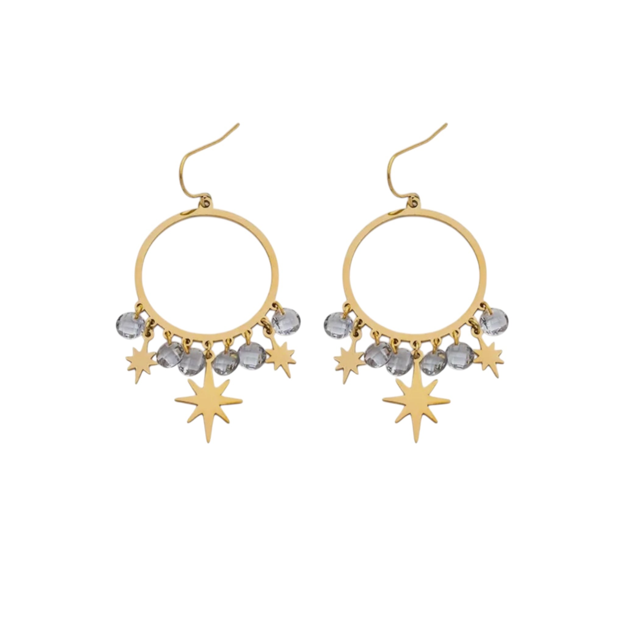 Grey & Star Steel Hoop Drop Earrings
