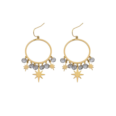 Grey & Star Steel Hoop Drop Earrings