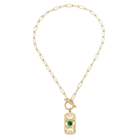 Moon, Star & Eye Malachite Pendant Necklace