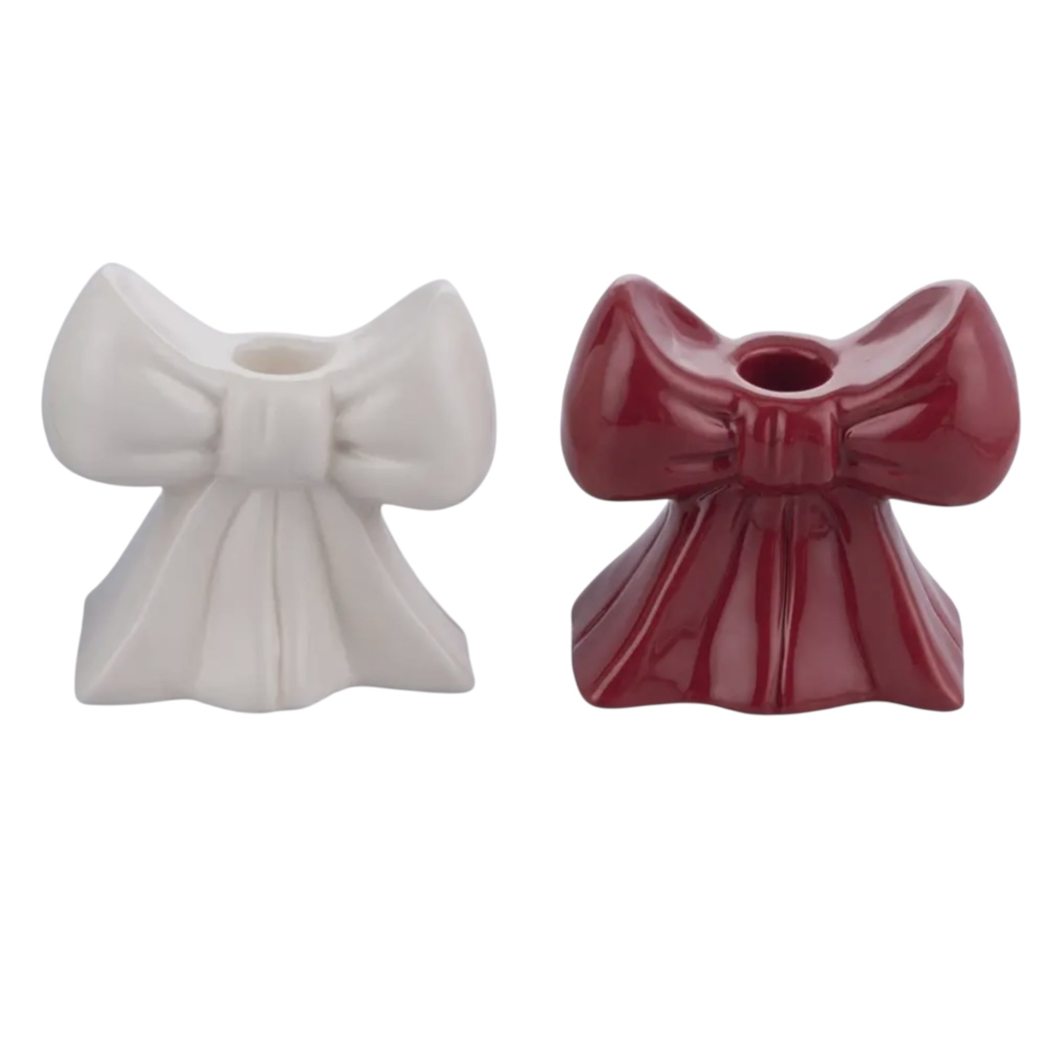 Red / Cream Ceramic Bow Candle Holder
