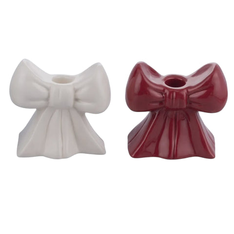 Red / Cream Ceramic Bow Candle Holder