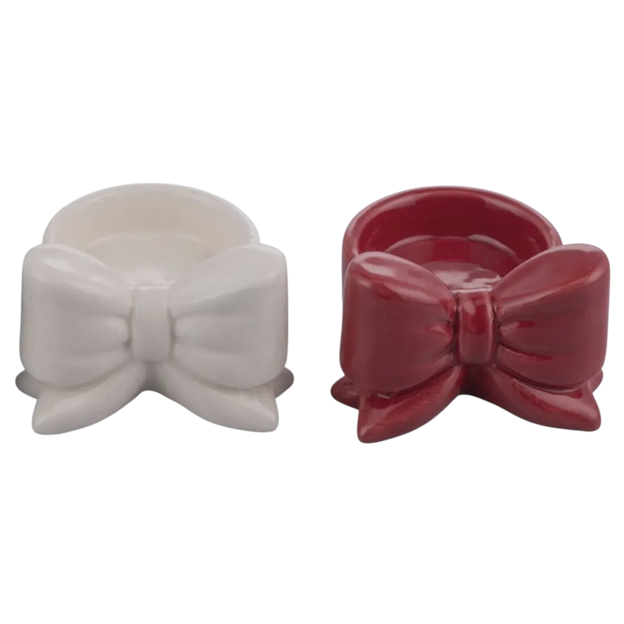 Red / Cream Ceramic Bow Tea Light Holder