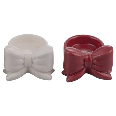 Red / Cream Ceramic Bow Tea Light Holder