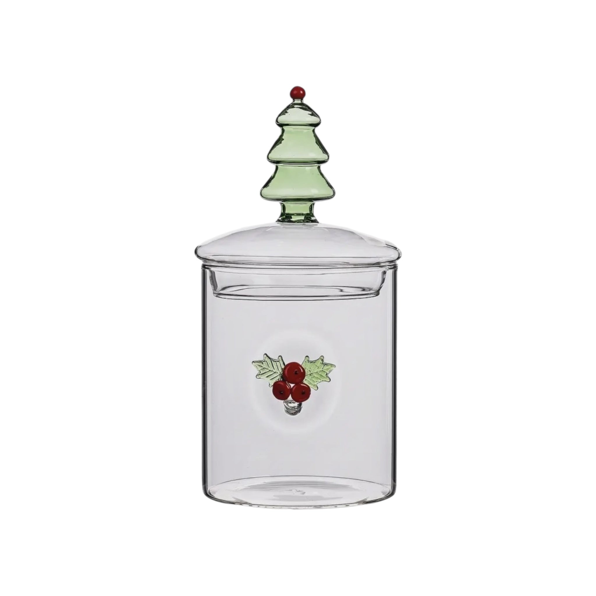 Holly Glass Jar With Tree Top Lid