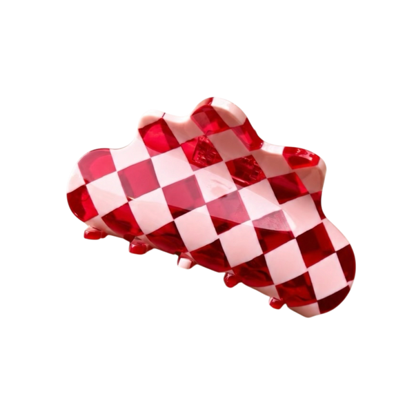 Eco Cloud Hair Claw Clip - Pink & Red Check