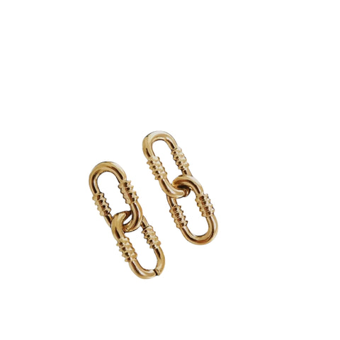 18k Gold Plated Ribbed Link Drop Stud Earring