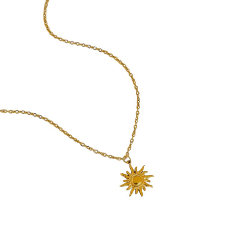 18k Gold Plated Sun With Curved Rays Pendant Necklace