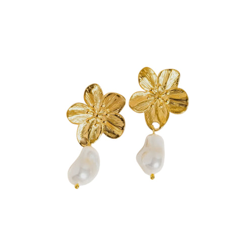 18k Gold Plated Flower With Pearl Drop Earrings