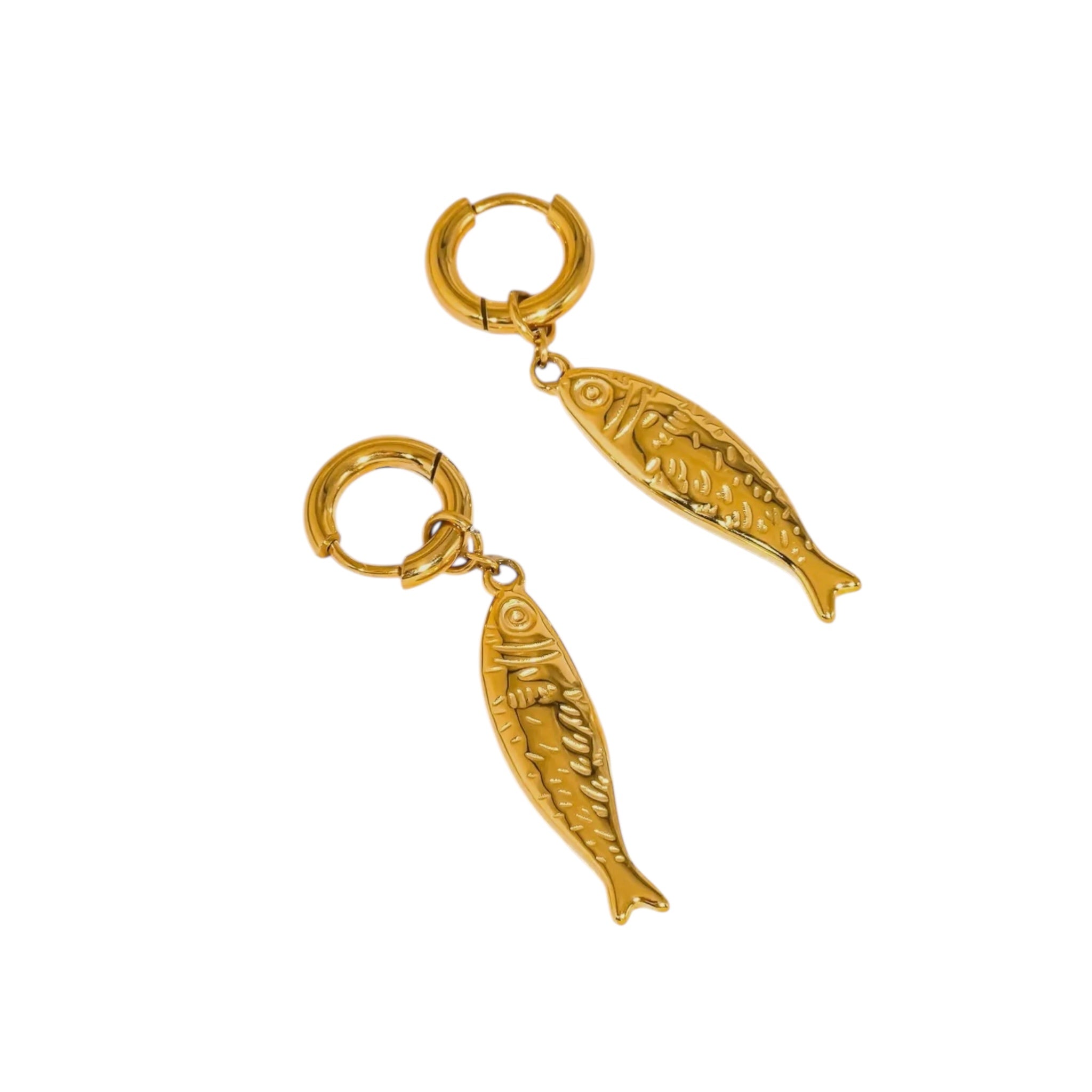 18k Gold Plated Fish Drop Hoop Earrings
