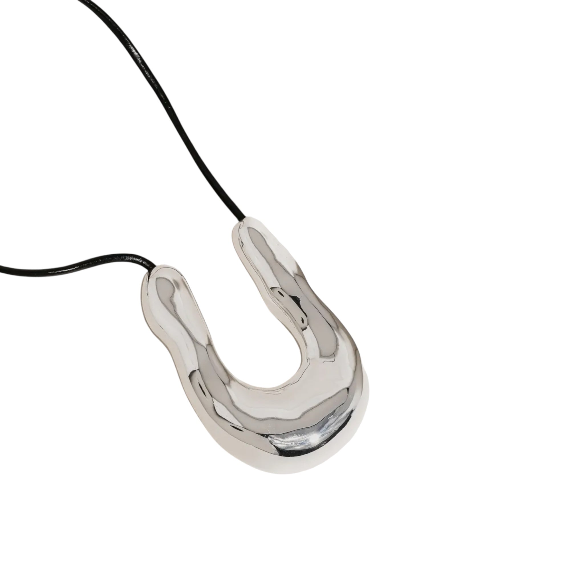 Silver Plated Horseshoe Pendant & Cord Long Necklace