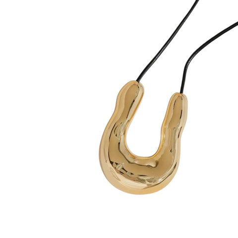 18k Gold Plated Horseshoe Pendant & Cord Long Necklace