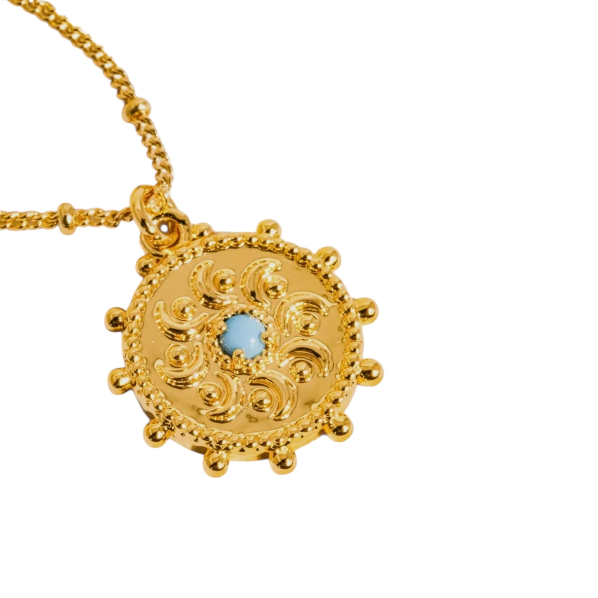 18k Gold Plated & Turquoise Stone Sun Pendant Necklace