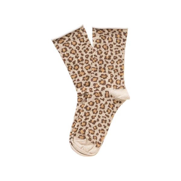 Beige Leopard Glitter Lyocell Lurex Socks