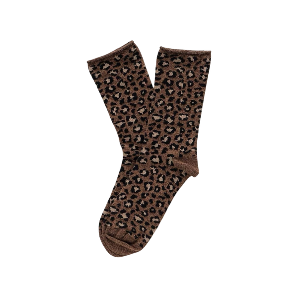 Brown Leopard Glitter Lyocell Lurex Socks