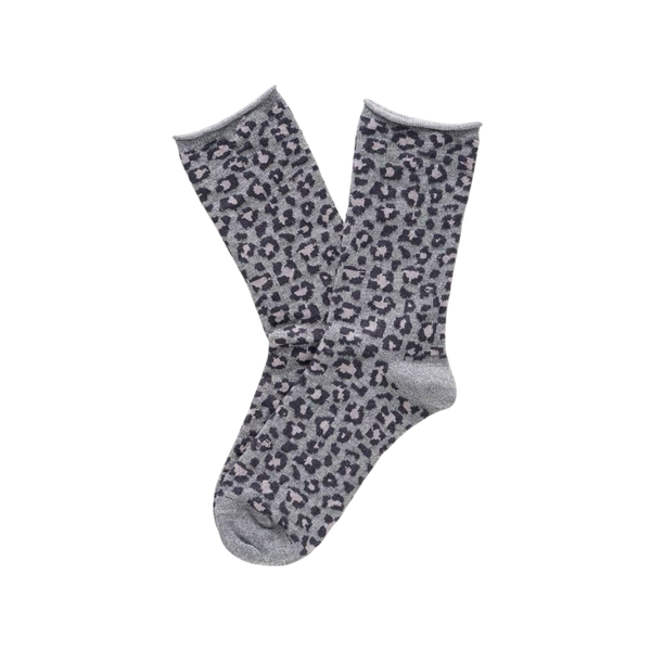 Grey Leopard Glitter Lyocell Lurex Socks