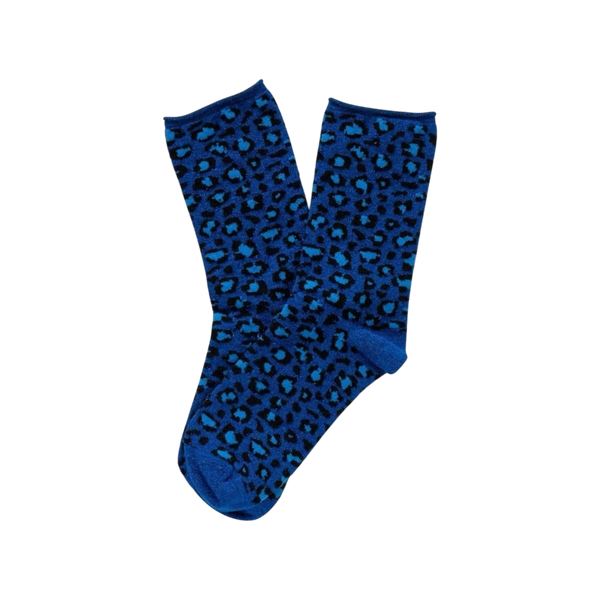 Night Blue Leopard Glitter Lyocell Lurex Socks
